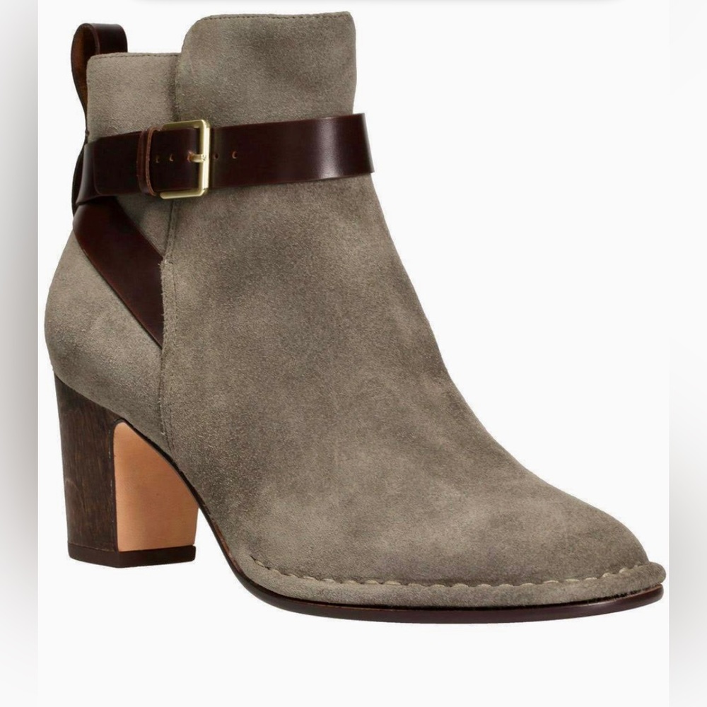 Clarks Womens Spiced River Ankle Boots Booties Gray Suede Mid High Zip Strap 7.5